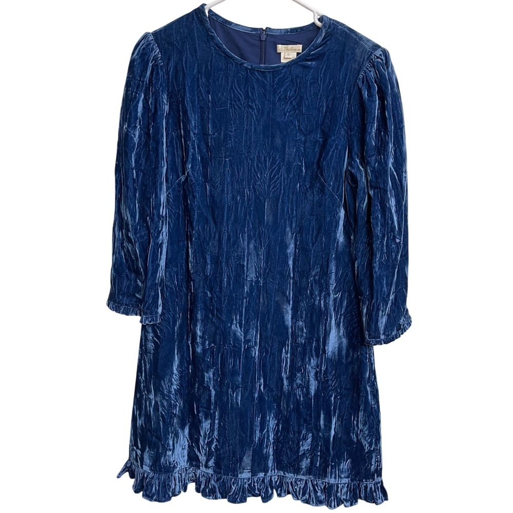 Shoshanna Rula Blue Crushed Velvet‎ Ruffle Trim Mini Dress Size 6 Whimsigoth